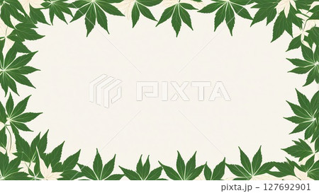 麻の葉装飾文様柄×若草配色の和風ベクター装飾|中央抜き構図フレーム素材 麻の葉装飾文様柄×若草配色の和風ベクター装飾|中央抜き構図フレーム素材 127692901