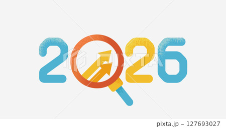 2026年のビジネス成長と分析を示す矢印と拡大鏡のコンセプトイラスト（ベクター素材） 127693027