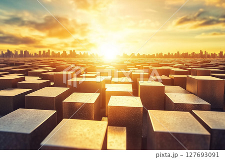 Sunset Over Rows of Geometric Blocks Representing Strategy and Connection Concepts 127693091