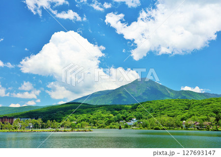 長野県 青空の白樺湖からの蓼科山 長野県 青空の白樺湖からの蓼科山 127693147