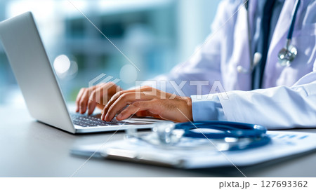 デジタル技術を使用する現代病院の医療従事者 127693362