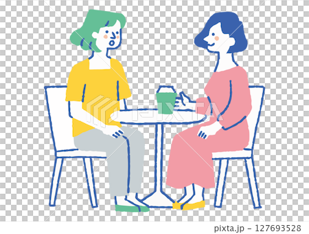 公園のテーブルで話をする女性たち_色 127693528