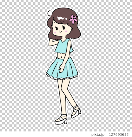 A girl wearing a swimsuit and flower decorations A girl wearing a swimsuit and flower decorations 127693635
