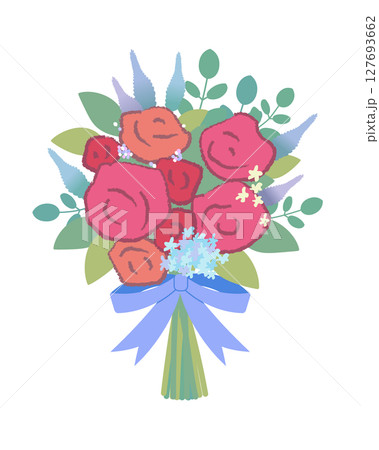 カラフルなバラの花束（ブライダルブーケ） 127693662