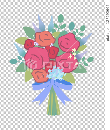 カラフルなバラの花束（ブライダルブーケ） 127693662