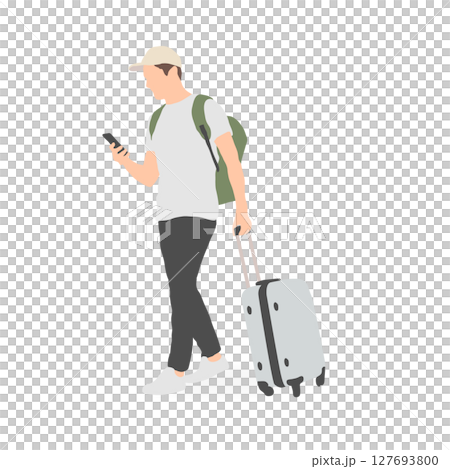 A man traveling and walking with a suitcase 127693800