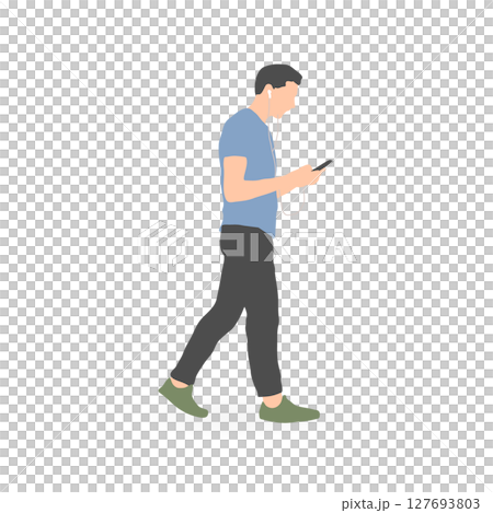 スマホを見ながら歩く若い男性 127693803