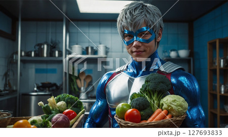 野菜を持つヒーロー 127693833