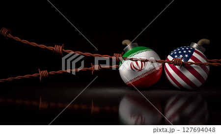 The American and Iran flag on Bomb for war crisis concept 3d Rendering. 127694048