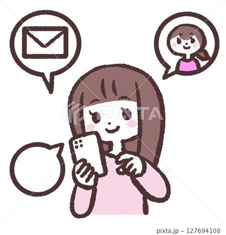 スマホを操作する女性のイラスト スマホを操作する女性のイラスト 127694108