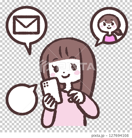 スマホを操作する女性のイラスト スマホを操作する女性のイラスト 127694108
