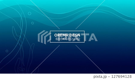 深い青とエメラルドグリーンのグラデーションが施された背景に流れるような波のデザイン 127694128