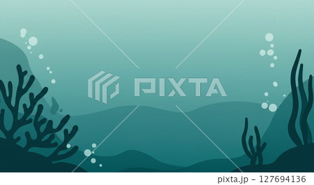 穏やかな水中の風景を描いたもので青緑色のグラデーションが心地よい印象 127694136