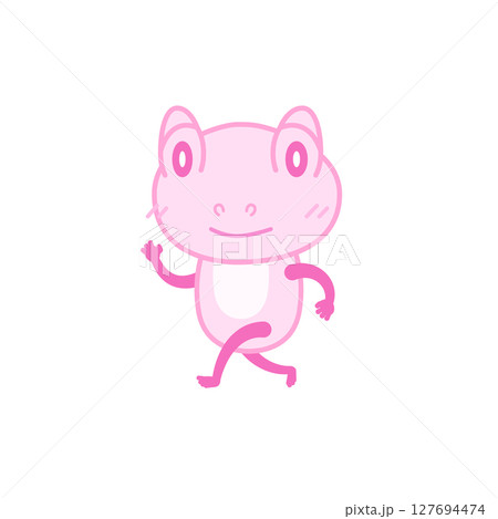 カエルイラスト（桃・移動） 127694474