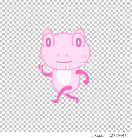 カエルイラスト（桃・移動） 127694474