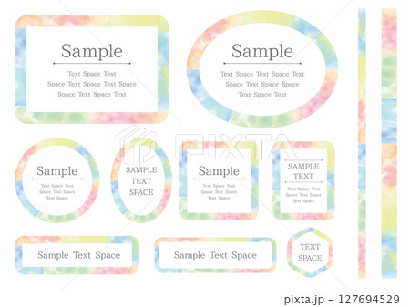 水彩テクスチャのカラフルなパステルカラーのフレームと線11点セット 127694529