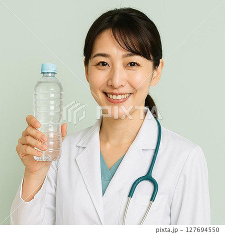 Heatstroke guide, 日本人女医が水分補給を促す笑顔の姿 127694550