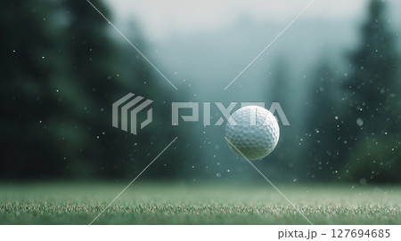 雨の中を舞うゴルフボール 127694685