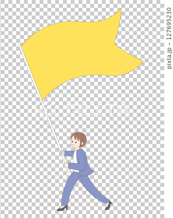 一名身穿西裝的女子揮舞著國旗的插圖 127695230