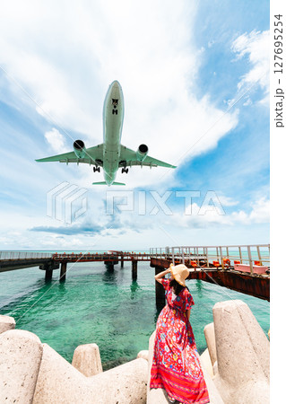 大迫力の旅客機　17endビーチリゾートポートレート 127695254