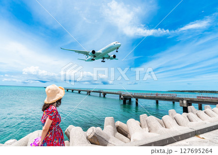 大迫力の旅客機　17endビーチリゾートポートレート 127695264