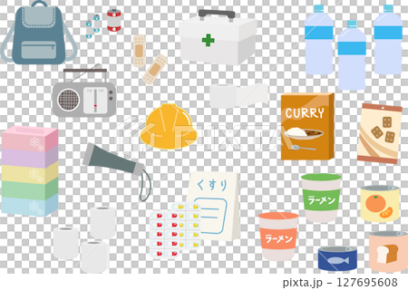 Emergency goods illustration material set 127695608