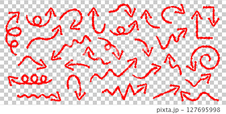 A simple set of red arrow icons in a crayon style A simple set of red arrow icons in a crayon style 127695998