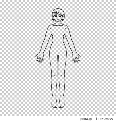 人体 女性 全身 裸 ヌード 線画 人体 女性 全身 裸 ヌード 線画 127696059