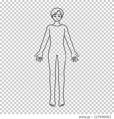 人体 男性 全身 裸 ヌード 線画 人体 男性 全身 裸 ヌード 線画 127696061
