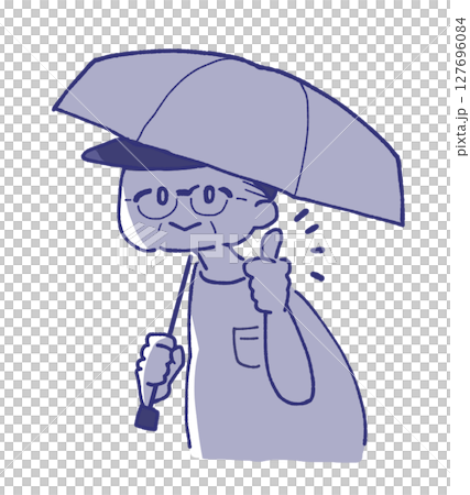 Cute simple line illustration of an old man using a parasol Cute simple line illustration of an old man using a parasol 127696084