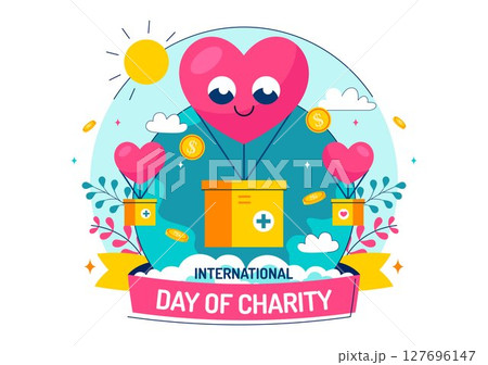 International Day of Charity Vector Illustration on September 5th Featuring a Donation Package and Love Concept by a Volunteer in a Flat Background 127696147