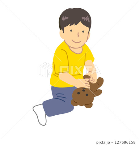 ぬいぐるみを持つ子供イラスト ぬいぐるみを持つ子供イラスト 127696159