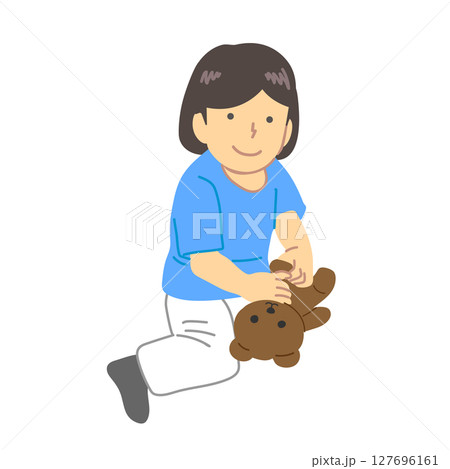 ぬいぐるみを持つ子供イラスト ぬいぐるみを持つ子供イラスト 127696161