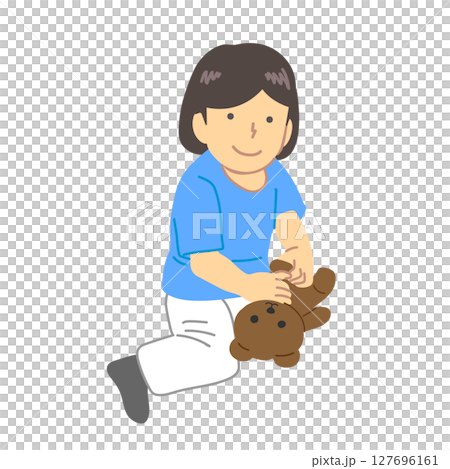 ぬいぐるみを持つ子供イラスト ぬいぐるみを持つ子供イラスト 127696161