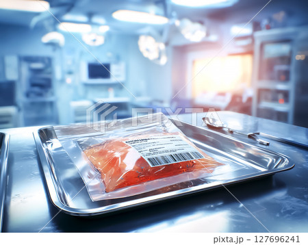 人工血液の入った輸血パックのイメージ素材 人工血液の入った輸血パックのイメージ素材 127696241