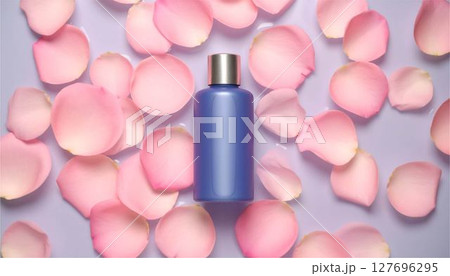 ボトル　容器　美容　メイク　化粧品　ビューティー　スキンケア　花　イメージ　背景　壁紙 127696295