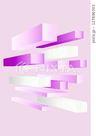 幾何学図形の立体3d  イラスト背景素材　ピンク紫色グラデーション　ベクターpng 127696303