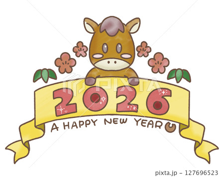 2026年午年年賀状素材手描き馬水彩着色のあけおめ素材 2026年午年年賀状素材手描き馬水彩着色のあけおめ素材 127696523