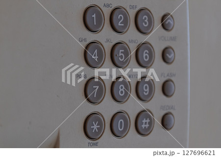 Vintage analog telephone keypad showcasing classic number buttons and letter labels Vintage analog telephone keypad showcasing classic number buttons and letter labels 127696621