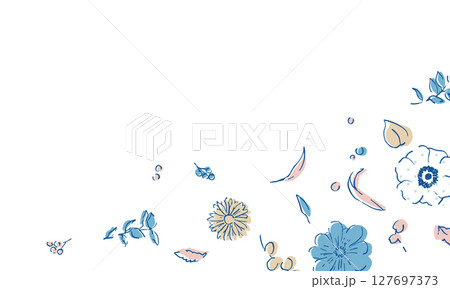 手描きの草木イラスト。草木と花のベクター素材。草木と花の夏のシンプル背景フレーム。植物セット。 手描きの草木イラスト。草木と花のベクター素材。草木と花の夏のシンプル背景フレーム。植物セット。 127697373