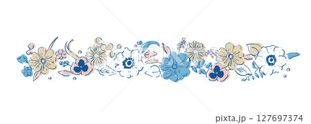 手描きの草木イラスト。草木と花のベクター素材。草木と花の夏のシンプル背景フレーム。植物セット。 手描きの草木イラスト。草木と花のベクター素材。草木と花の夏のシンプル背景フレーム。植物セット。 127697374