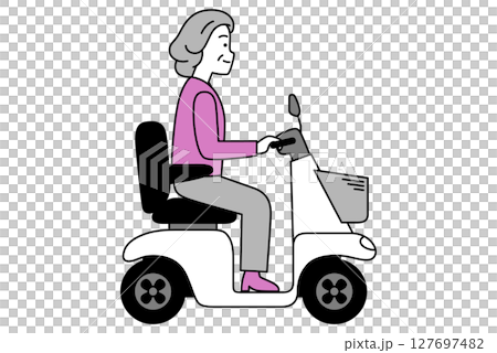 シニアカー（電動車椅子）に乗る年配の女性 127697482