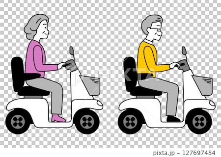 老年男女乘坐老年車（電動輪椅）一組 127697484