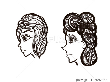 イラスト素材: 横顔（顔のみ）・フェイス（フェイスのみ） 127697937