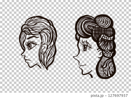 イラスト素材: 横顔（顔のみ）・フェイス（フェイスのみ） 127697937