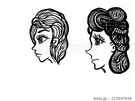 イラスト素材: 横顔(顔のみ)・フェイス(フェイスのみ) イラスト素材: 横顔(顔のみ)・フェイス(フェイスのみ) 127697939