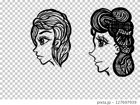 イラスト素材: 横顔(顔のみ)・フェイス(フェイスのみ) イラスト素材: 横顔(顔のみ)・フェイス(フェイスのみ) 127697939