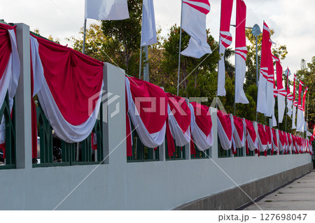 Indonesian Independence Day - Red and White Flag Decorations Indonesian Independence Day - Red and White Flag Decorations 127698047