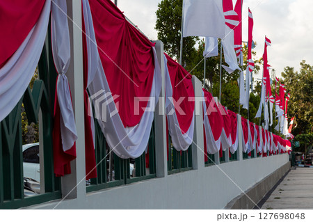 Indonesian Independence Day - Red and White Flag Decorations Indonesian Independence Day - Red and White Flag Decorations 127698048