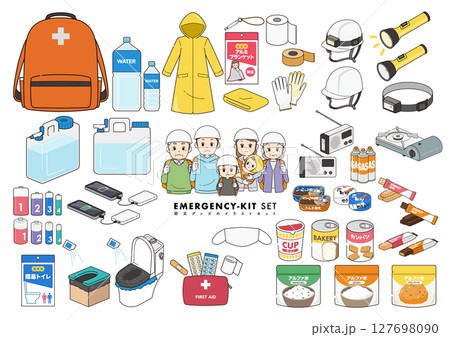 防災グッズのイラストセット 防災グッズのイラストセット 127698090